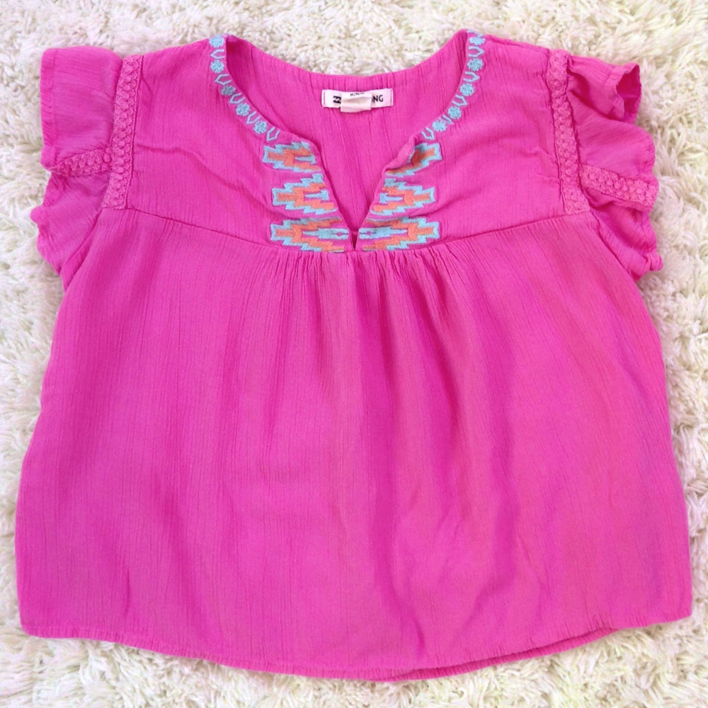BILLABONG Pink Embroidered Blouse (Medium)